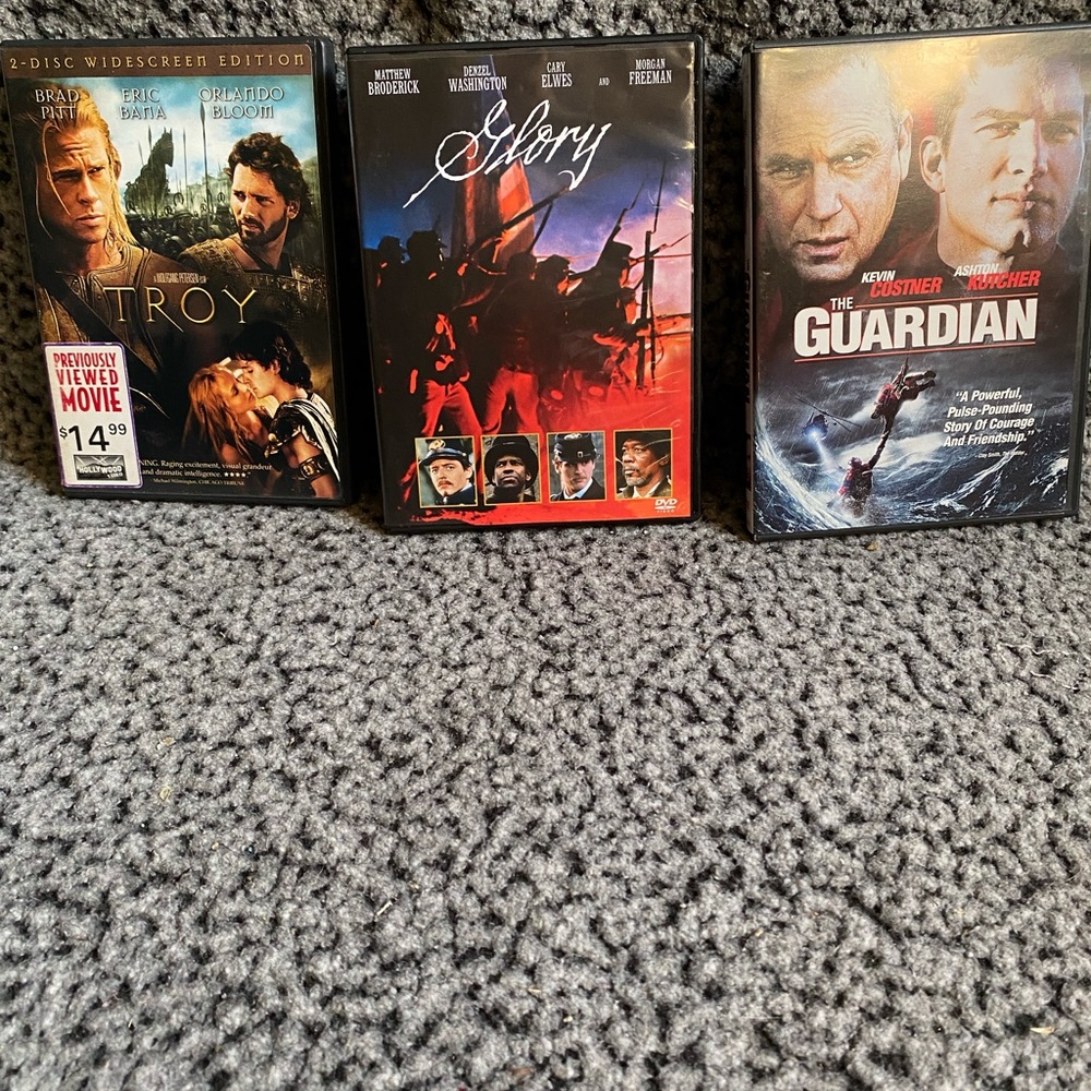 Three DVD Movie Set: Troy, Glory, The Guardian - Black/Red Accents